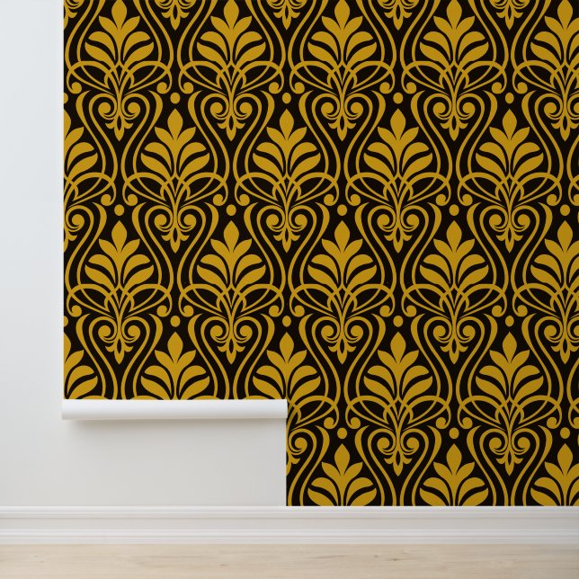Papier Peint Art Déco Motif 01 - Déco Gold 2 sur Noir (Application)