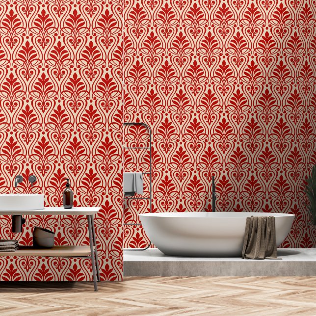 Papier Peint Art Déco Motif 01 - Milano Red sur off-White (Salle de bain)