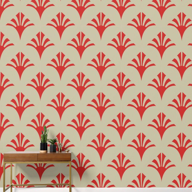 Papier Peint Art Déco Motif 02 - Perse rouge sur blanc cassé (Couloir)
