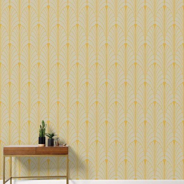 Papier Peint Art Déco Motif 04 - Déco Gold sur Off-White (Couloir)