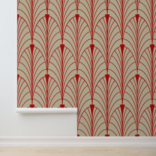 Papier Peint Art Déco Motif 04 - Escher Red sur Off-White