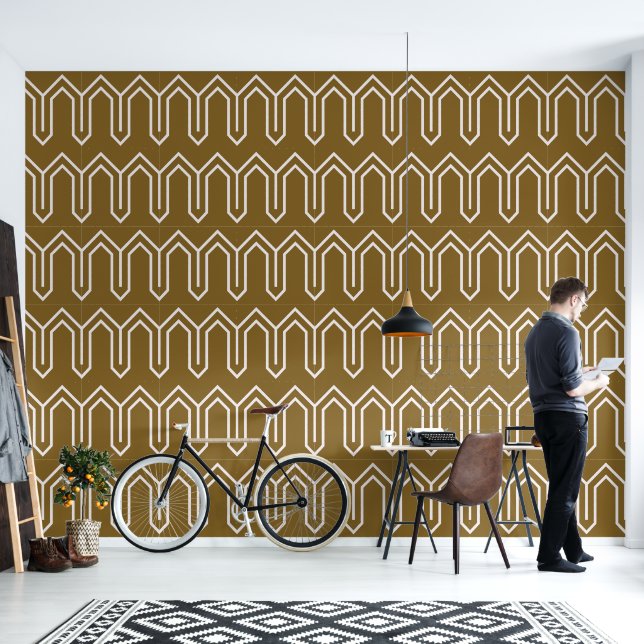 Papier Peint Art Déco Motif 05 - Blanc sur Gold Fusion (Salon)