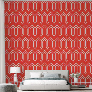 Papier Peint Art Déco Motif 05 - Blanc sur Rouge clair