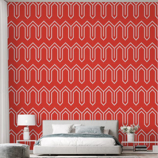 Papier Peint Art Déco Motif 05 - Blanc sur Rouge clair (Chambre à coucher)