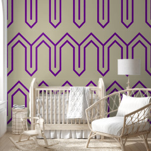 Papier Peint Art Déco Motif 05 - Romantique violet sur blanc ca