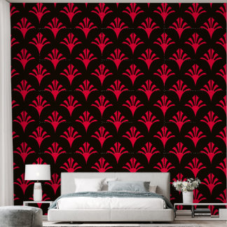 Papier Peint Art Déco Motif 2002 - Rouge carmin sur noir