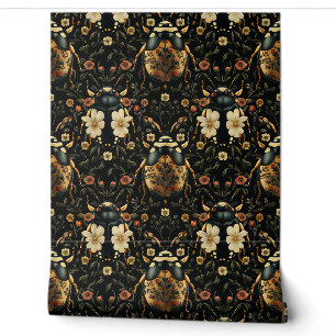 Papier Peint Art Déco Motif de coléoptère Floral Noir Et Or