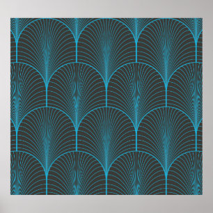 Papier peint Art déco : motif noir et bleu