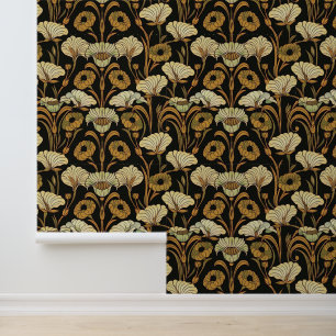 Papier peint Art Nouveau - Floral Or - Beige