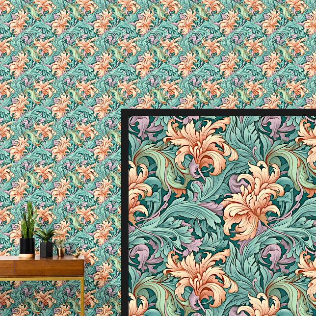 Papier Peint Art Nouveau Mauve Vert Orange (Créateur téléchargé)