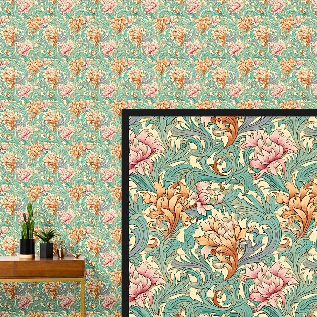 Papier Peint Art nouveau vert orange rose (Créateur téléchargé)