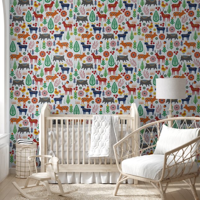 Papier Peint Art populaire scandinave Boho nordique Motif moder (Enfants)