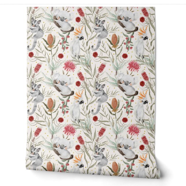 Papier Peint Australien Koala Cockatoos Proteas Motif (Déroulement)