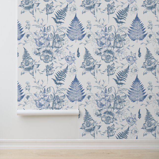Papier Peint Automne Respiration Luxe Fleur Bleue Motif sans co (Application)