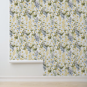 Papier peint aux fleurs dans des tons pastel doux.