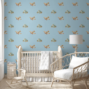 Papier Peint Avions vintages et voitures Motif Baby Nursery
