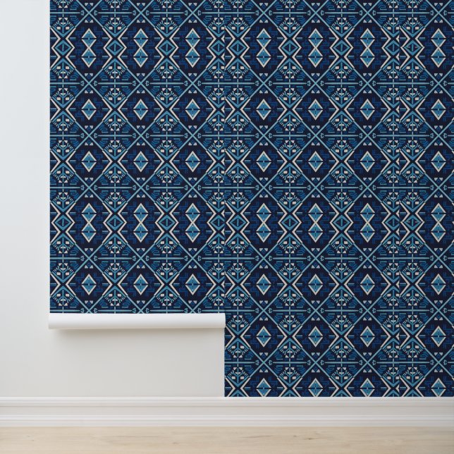 Papier Peint Azure Moroccan Zellij Geometric Textured  (Application)