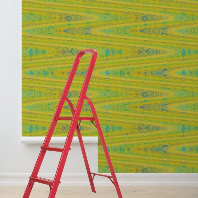 Papier Peint Baguette horizontale motif zig-zag bleu jaune (Yellow blue zig-zag horizontal pattern peel stick wallpaper
)