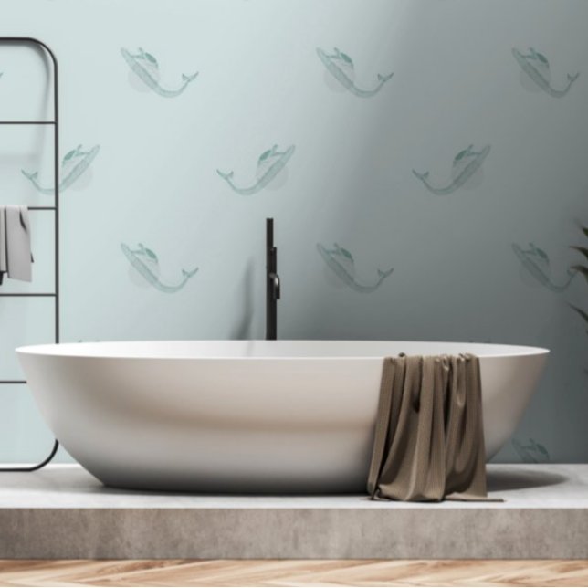 Papier Peint Baleine de mer Motif bleu vert sous la mer (Créateur téléchargé)