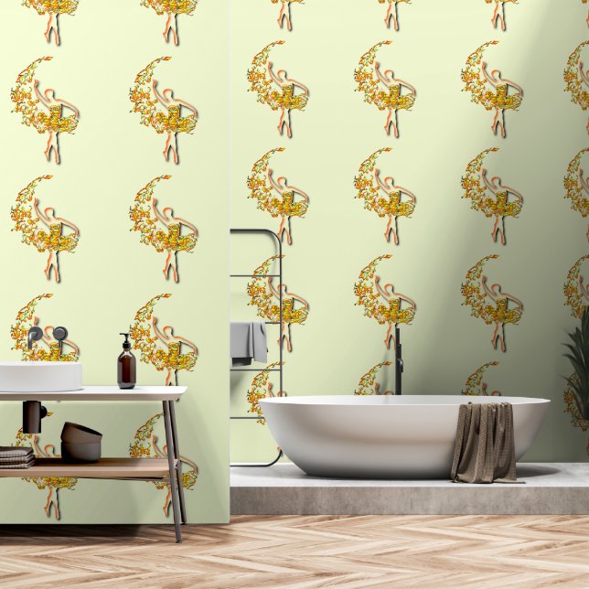 Papier Peint Ballerina Fire Gold Ballet Dancer femme (Salle de bain)