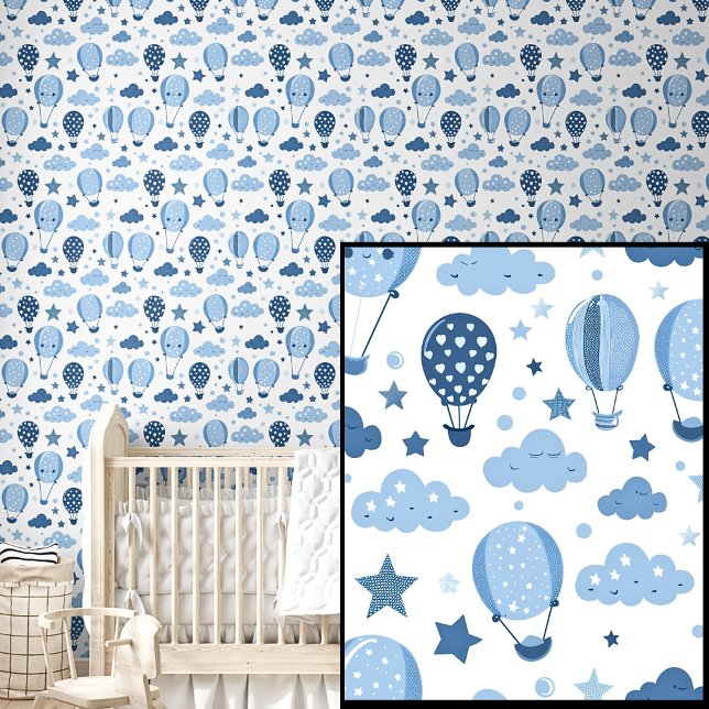 Papier Peint Ballons à air chaud bleu mou Étoiles et nuages sur (Créateur téléchargé)