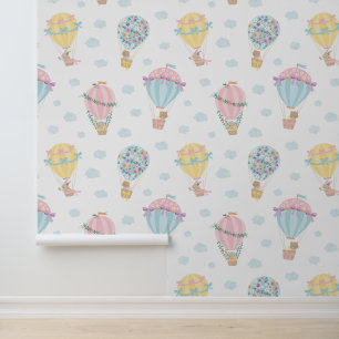 Papier Peint Ballons à air chaud mignonette avec animaux, arcs