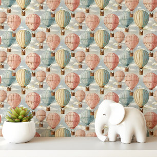Papier Peint Ballons à Air Chaud Vintage dans un Ciel Pastel
