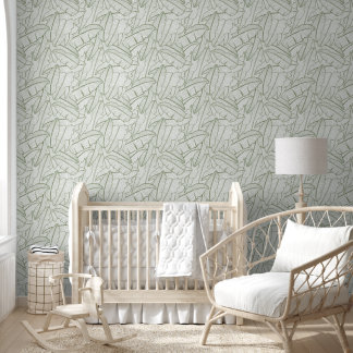Papier Peint Banane tropicale Feuille Line Art Sage Green