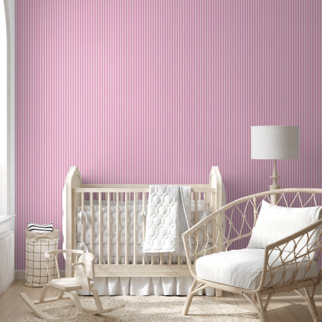 Papier Peint Bandes roses et blanches (Enfants)