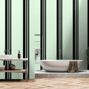 Papier Peint Bandes Verticales Noires Sur Vert Pâle