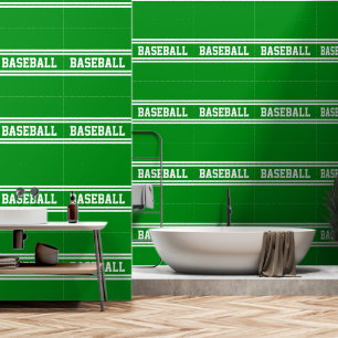 Papier Peint BASEBALL Sportif Vert Clair Rayures de Course Blan
