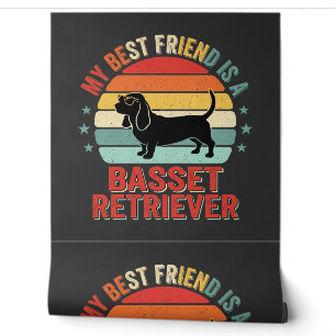 Papier Peint Basset Retriever Retro Chien Coucher de Soleil
