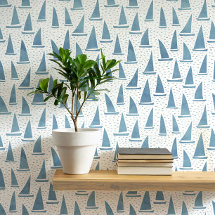 Papier Peint Bateau à voile bleu et blanc côtier