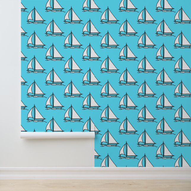 Papier Peint Bateaux À Voiles Sur La Mer Bleue Motif (Application)