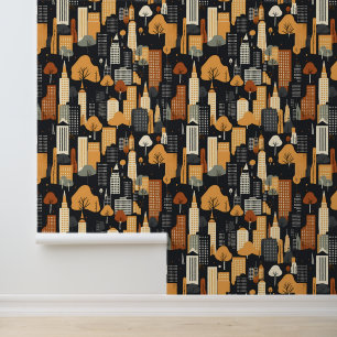 Papier Peint Bâtiments urbains noirs et orange dans le modèle d