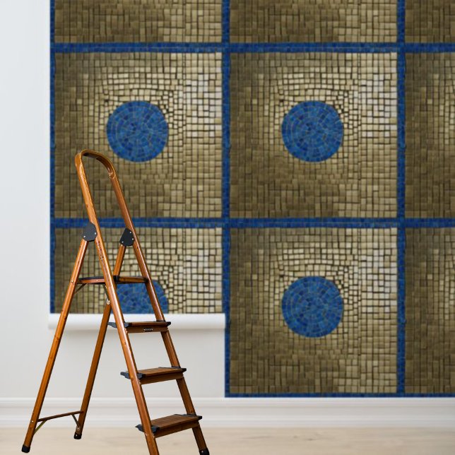 Papier Peint Bâton Mosiac Carré Motif Blue Gold Peel (Mosiac Square Pattern Blue Gold Peel Stick Wallpaper)