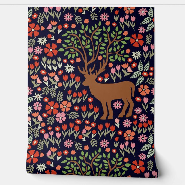 Papier Peint Beau bois Motif Fleurs sauvages Reindeer  (Déroulement)