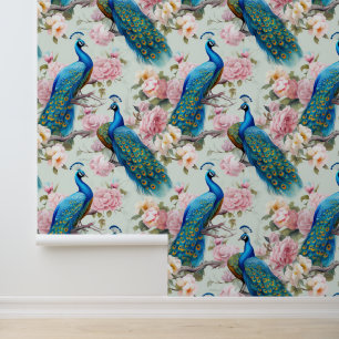 Papier Peint Beaux Peacocks Fleurs Roses Peel Et Bâton