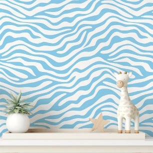 Papier Peint Bébé bleu et blanc Zèbre bande