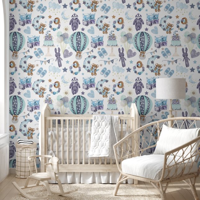 Papier Peint Bébé bleu Pouponnière Garçon (Enfants)