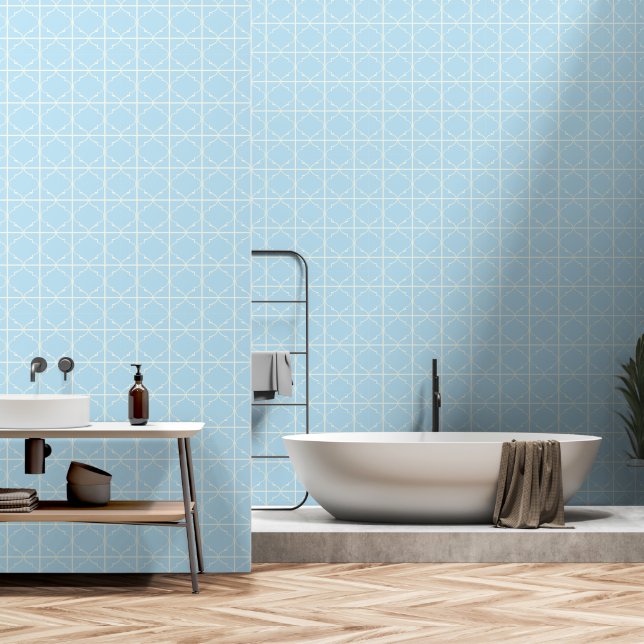 Papier Peint Bébé doux bleu et blanc en mosaïque marocaine (Salle de bain)