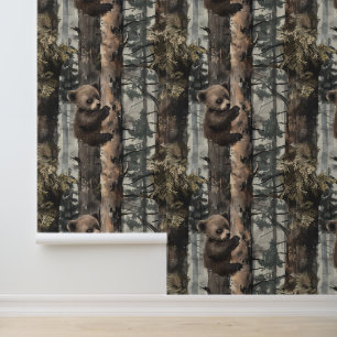 Papier Peint Bébé Ours Escalade Arbre Forêt forestière