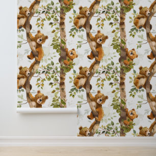 Papier Peint Bébé Ours Escalade Arbre Forêt forestière