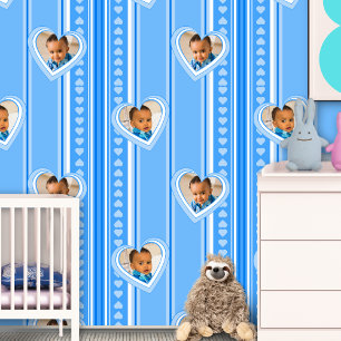 Papier Peint Bébé Personnalisé Bleu Blanc