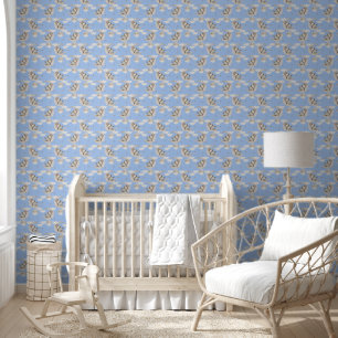 Papier Peint Bébé Rhinoceros Lune Bleu
