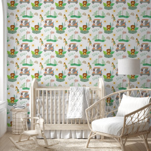 Papier Peint Bébés Animaux de la Jungle Couleurs Boho Golf 
