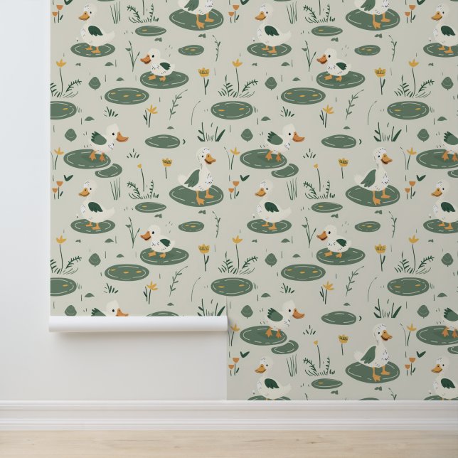 Papier Peint Bébés de ferme mignons animaux avec fleurs de saum (Application)