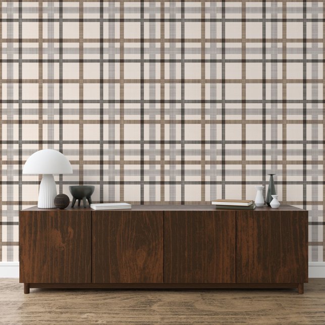 Papier Peint Beige ivoire neutre Brown Plaid Carrés rayures (Créateur téléchargé)