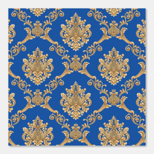 Papier Peint Belge Damask Gold sur Blue Designer