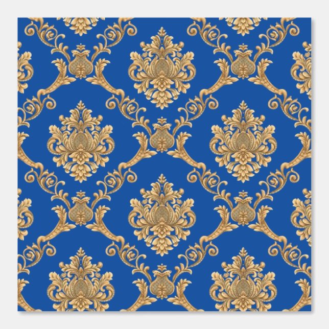 Papier Peint Belge Damask Gold sur Blue Designer (Recto)